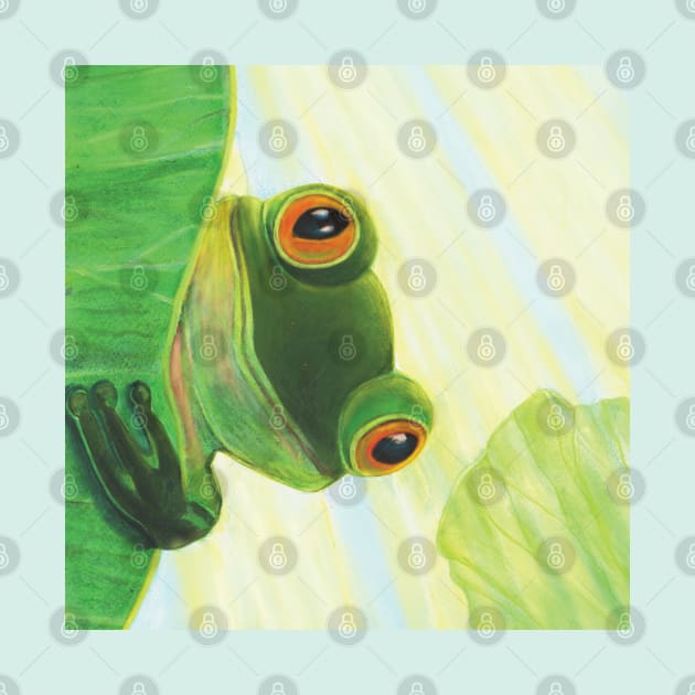 A frog lurking behind a leaf Illustration by Julia Doria Illustration