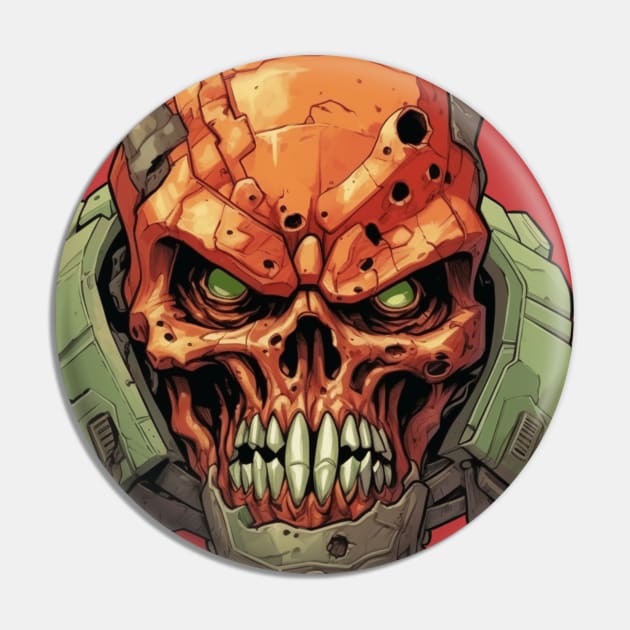 Space Doom Marine Classic Game Cyberpunk Skull Red Pin by Nightarcade