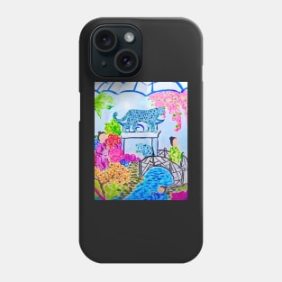 Blue panthers in chinoiserie landscape Phone Case