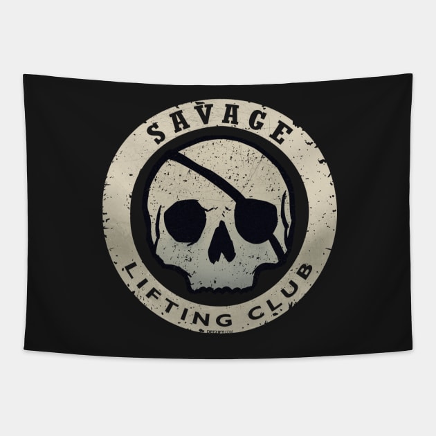 Savage Lifting Club Skull White Badge Tapestry by deezify