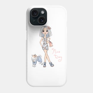 Girl in dress with dog Phone Case