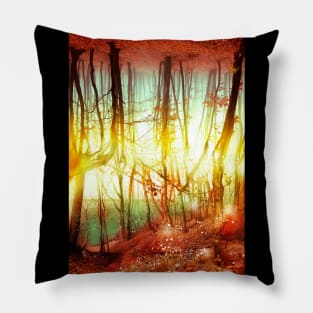 Endless Forest autumn forest red leaves optical illusion golden time Pillow