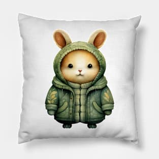 Whimsical Green Christmas Rabbit Pillow