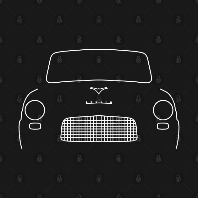 Ford Anglia 100E 1958 classic car outline graphic (white) by soitwouldseem