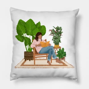 Reading with plants 3 Pillow