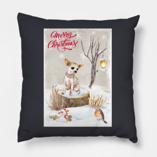 White Smooth Haired Chihuahua Merry Christmas Santa Dog Pillow