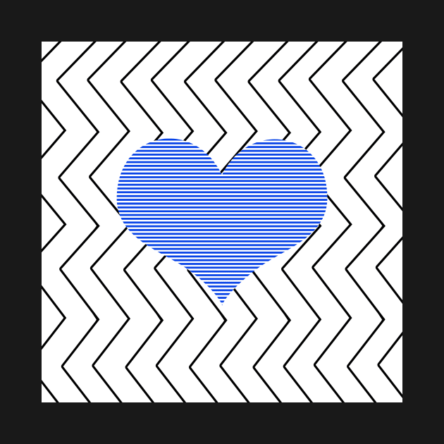 Abstract geometric pattern - heart - zigzag - black and blue. by kerens