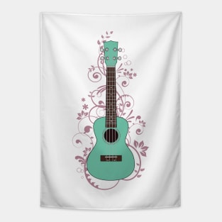 Surf Green Ukulele Flowering Vines Tapestry