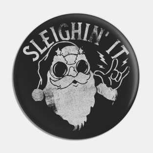 Sleighin It Funny Santa Sleigh Christmas Pin