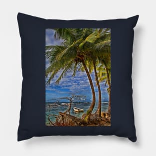 Panama. Bocas del Toro. Boat, Sea and the Palm trees. Pillow