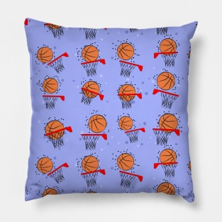 Basketball - Ball and Hoop Pattern on Blue Background Pillow