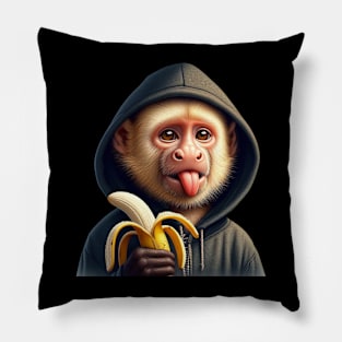 capuchin monkey sticking out tongue Pillow