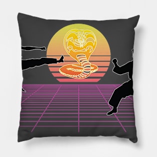 Fun 80's karate martial arts cobra sunset graphic design Pillow