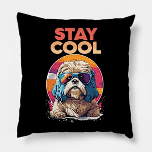 Cute Shih Tzu Stay Cool With Sunglasses Retro Hip Design Pillow