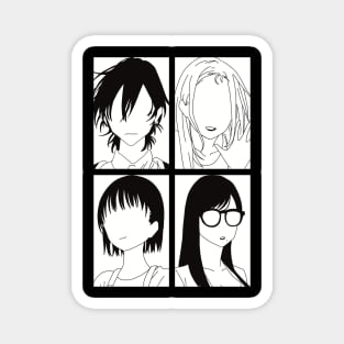 Summertime Render or Summer Time Rendering All Anime Characters in Black and White Minimalist 4 Panels Pop Art Design Magnet