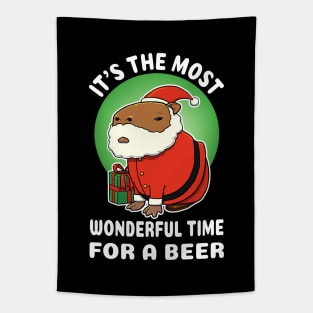 It's the most wonderful time for a beer Capybara Christmas Tapestry