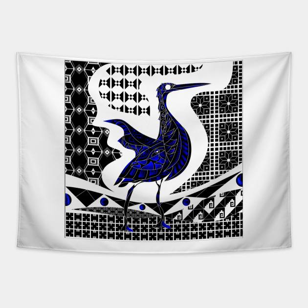 talavera egret bird ecopop in tribal wallpaper of porcelain arts Tapestry by jorge_lebeau