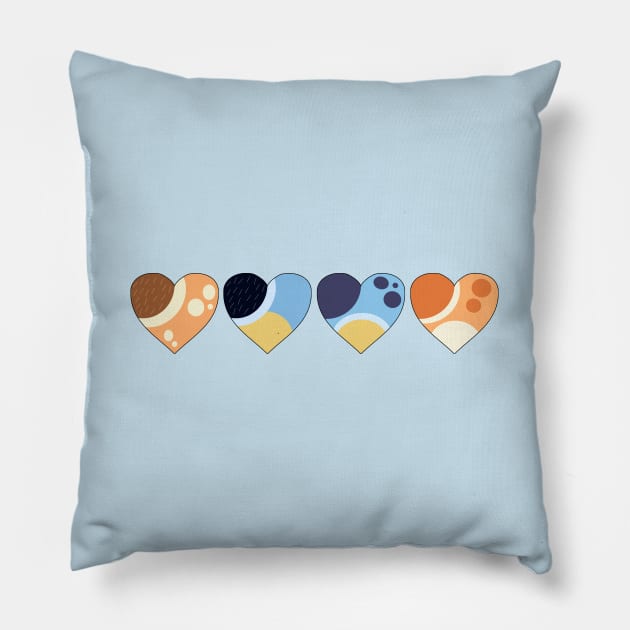 Heeler Family Love Hearts | Bluey-Inspired Color Palette Hearts Pillow by DylanFredette