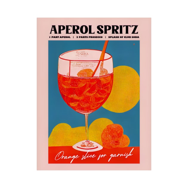 Retro Aperol Spritz Poster Pink View Homebar, Kitchen Bar Prints, Vintage Drinks, Recipe, Wall Art by BetterManufaktur