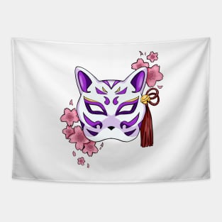 Cherry Blossom Fox Purple Mask - A Playful and Elegant Design Tapestry