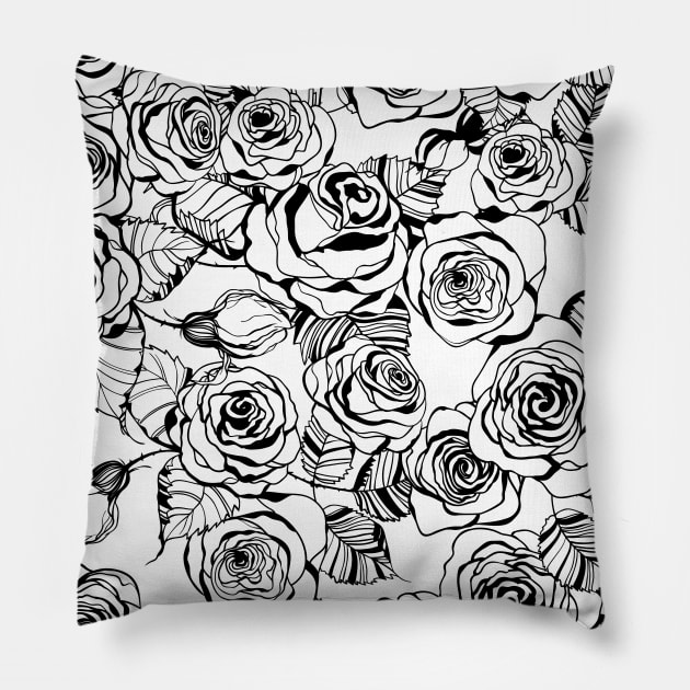 Hand drawn roses pattern Pillow by katerinamk