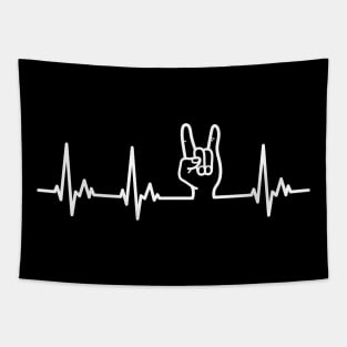 Heavy Metal Devil Horns Heartbeat Line Tapestry