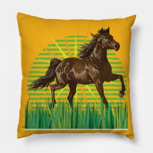 Pferd auf der weide mit Sonnenstrahlen Pillow