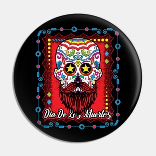 Day Of The Dead Sugar Skull Beard Red Pin