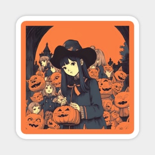 Halloween Girl in hat with Pumpkin Magnet