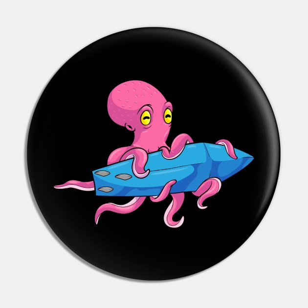 Octopus as Surfer with Surfboard Pin by Markus Schnabel