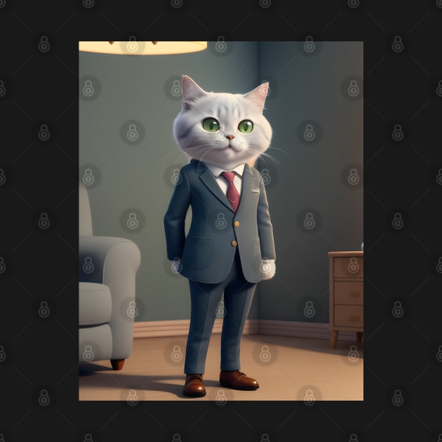 Cat Wearing a Suit - Modern Digital Art by Ai-michiart