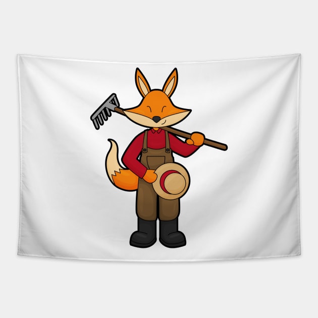 Fox as Farmer with Rake & Hat Tapestry by Markus Schnabel