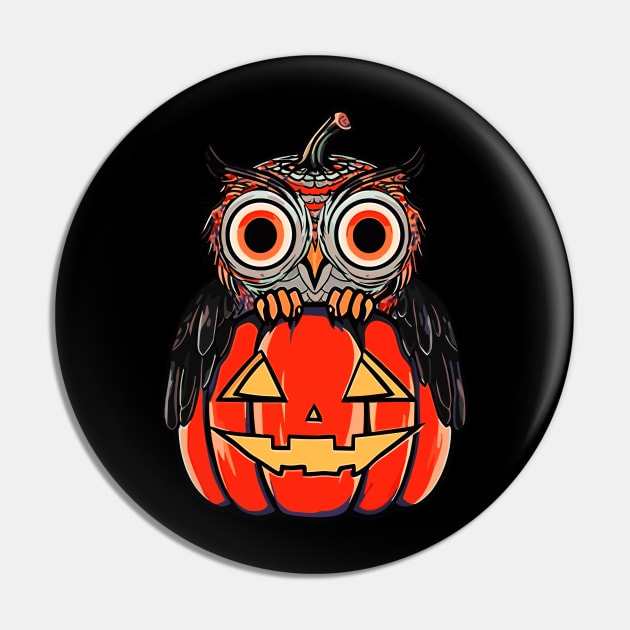 Owl & Jack O' Lantern: Halloween Pumpkin Trick or Treat Design Pin by laverdeden