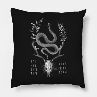 Snake, Deer and Runes in Nordic Style Pillow