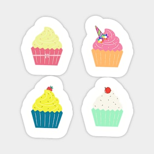 Pastel Cupcakes With Strawberry Sprinkles Icing And Unicorn Horn Magnet