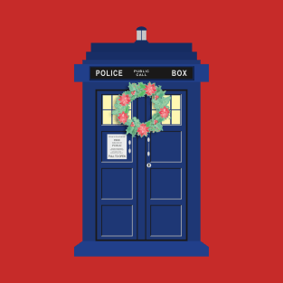 Blue Police Public Call Box - Christmas Wreath T-Shirt