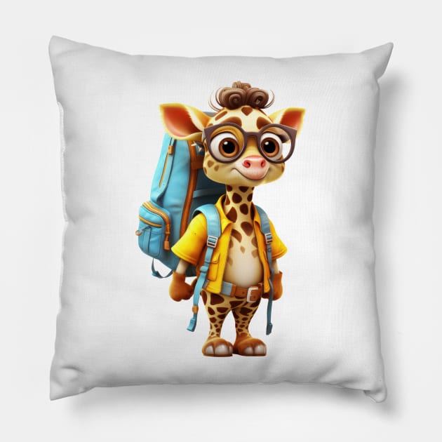 Back To School Giraffe Pillow by Chromatic Fusion Studio