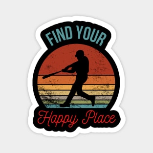 Find Your Happy Place - Baseball Player Silhouette over Retro Sunset Magnet