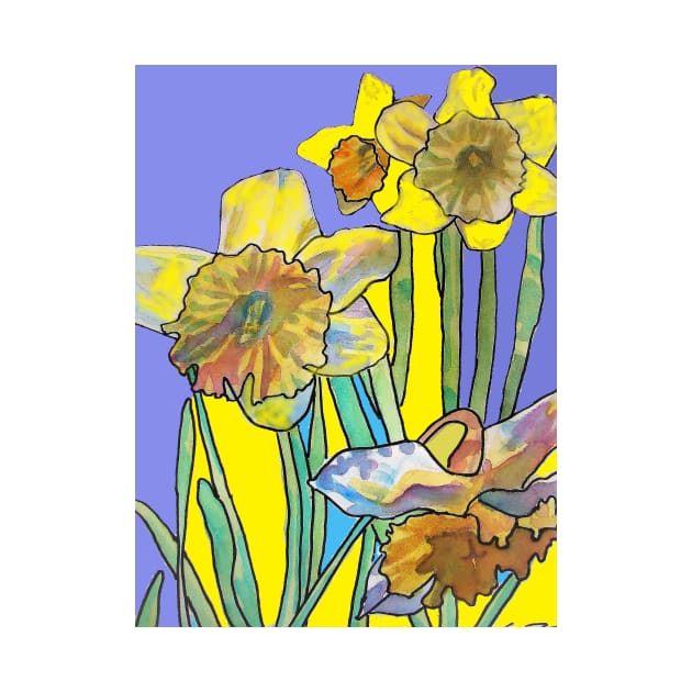 Abstract Yellow Daffodil Watercolor Pattern on Navy Blue by SarahRajkotwala