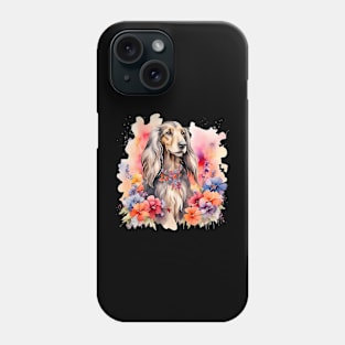 An afghan hound decorated with beautiful watercolor flowers Phone Case