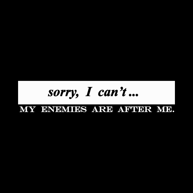 sorry i cant my enemies are after me by NotComplainingJustAsking