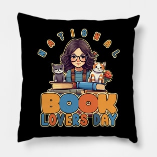 Happy National Book Lovers Day, Cat Moms Pillow