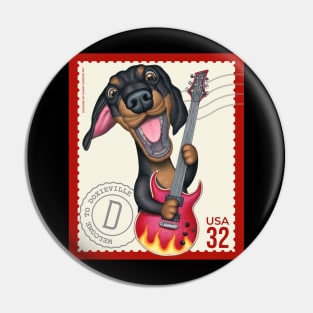 Cute Funny Doxie Dachshund Dog Postage Stamp Design Pin