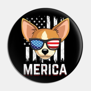 Chihuahua Dog American Flag Sunglasses Patriotic Pin