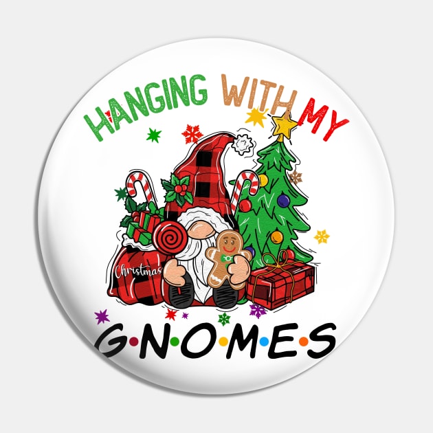 Funny Christmas Gnome Hanging With My Gnomies Family Pajamas Pin by JennyArtist