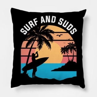 Retro Sunset Surfer Beer Edit Pillow