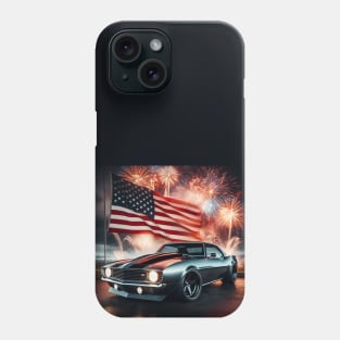 Chevrolet Camaro and The American Flag by Gas Autos Phone Case