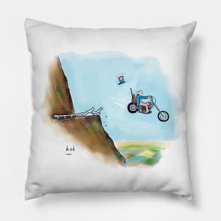 Biker Going Over Cliff Pillow