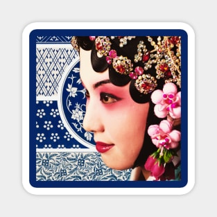 Chinese Opera Star Blue with Dark Blue Traditional Pattern- Hong Kong Retro Magnet