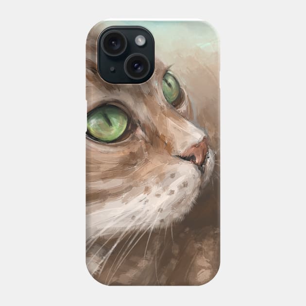 Painting of a Blonde Cat with Bright Green Eyes Looking to the Side Phone Case by ibadishi